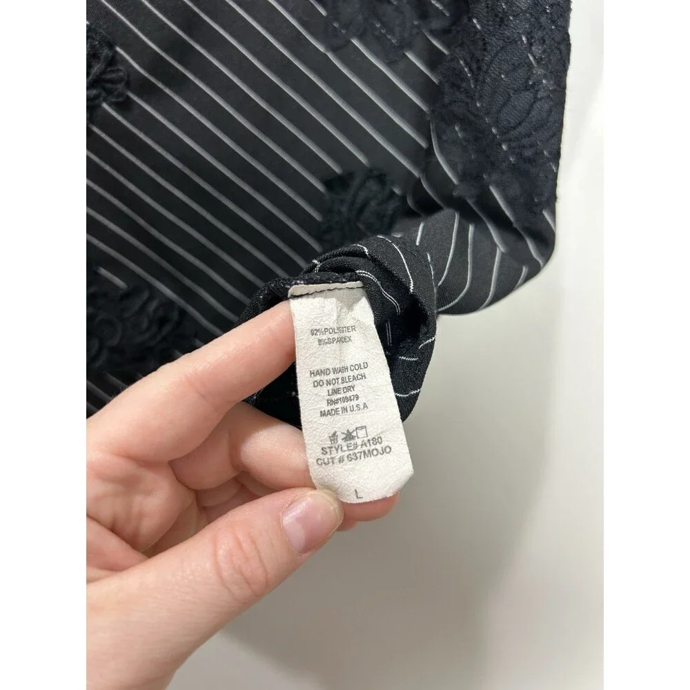 Vtg Charlotte Russe Striped Tank Top Black Lace Whimsigoth Y2K Grunge L - Picture 4 of 9